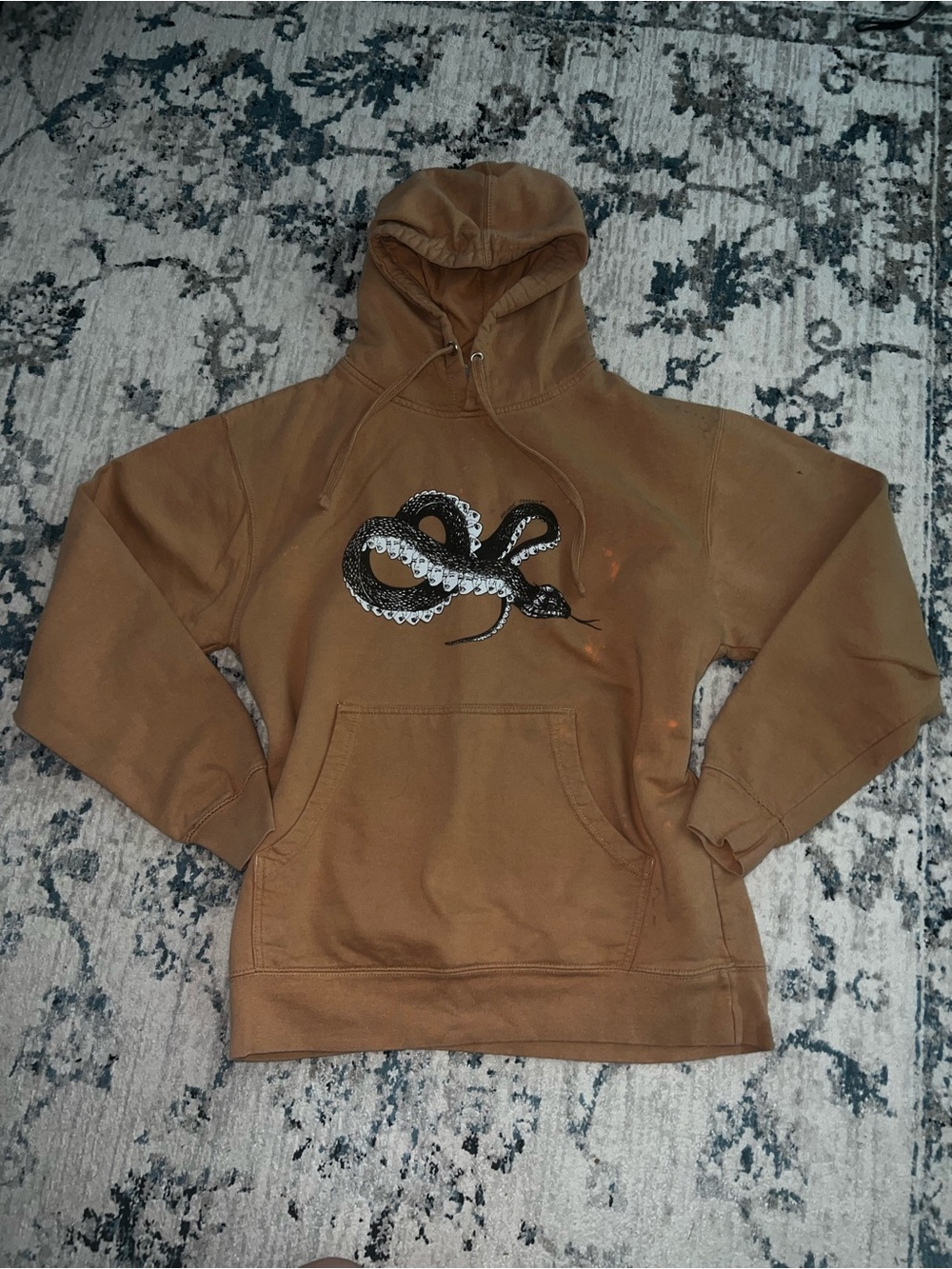 Tan Pullover Hoodie with Medusa Graphic